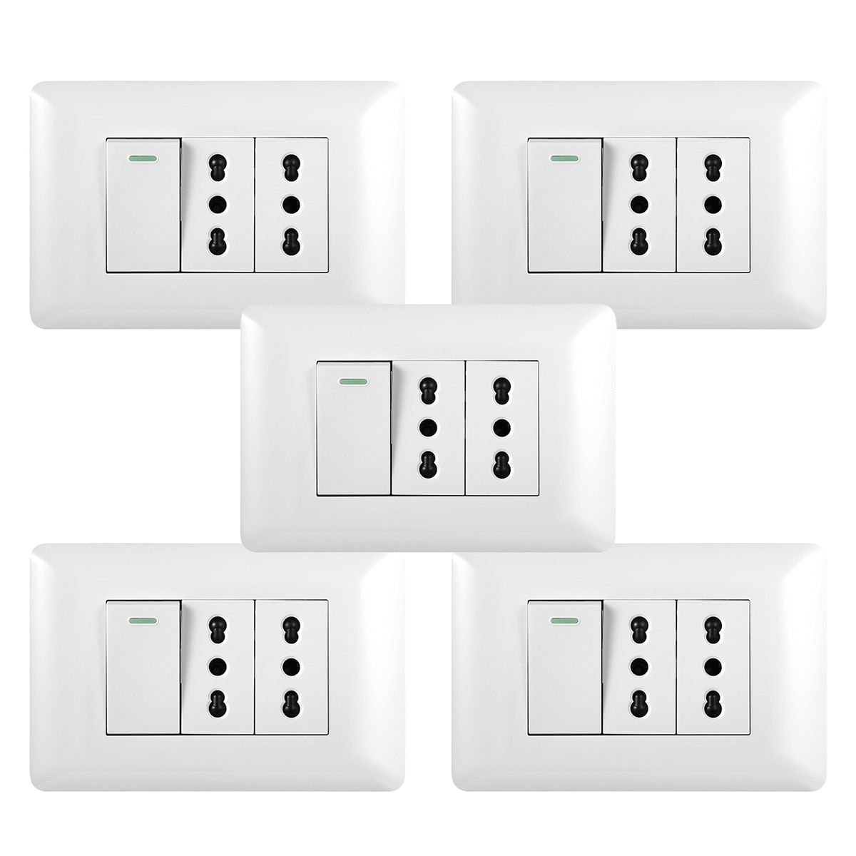 WANT - Pack 5 Tomacorriente Doble 10/ 16A 250V + Interruptor Simple 9/ 12 10A