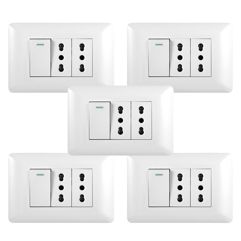 GENERICO - Pack 5 Tomacorriente Doble 10/ 16A 250V + Interruptor Simple 9/ 12 10A