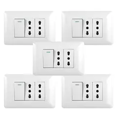 GENERICO - Pack 5 Tomacorriente Doble 10/ 16A 250V + Interruptor Simple 9/ 12 10A