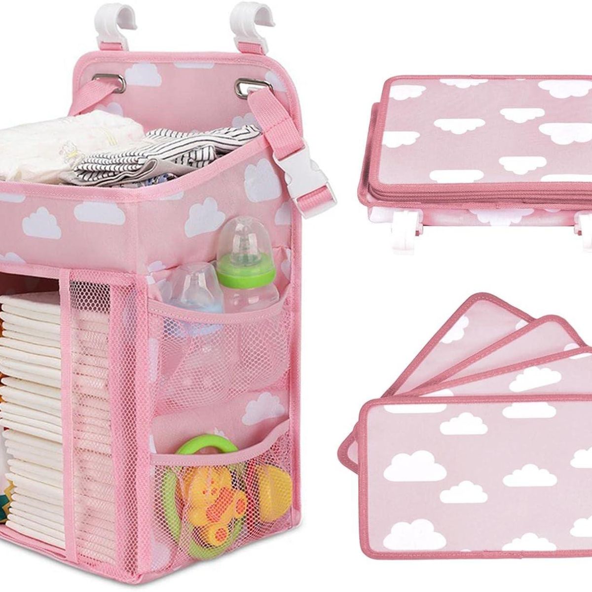 PARTYGLOBOS - Organizador Cambiador Pañales Para Cuna Carrito De Pañal - Rosa - 42