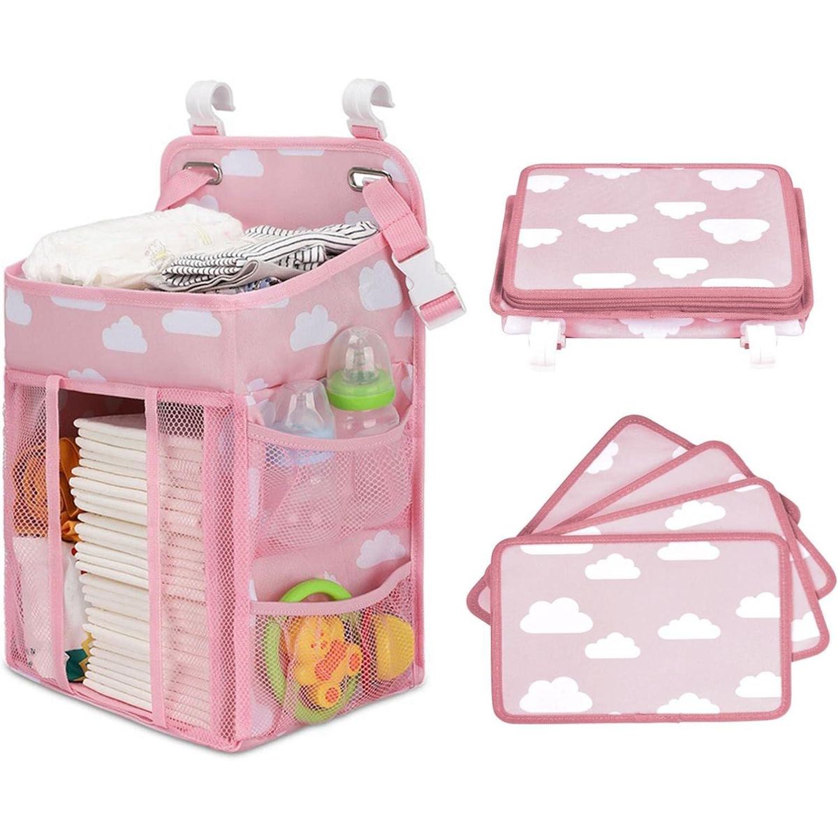 PARTYGLOBOS - Organizador Cambiador Pañales Para Cuna Carrito De Pañal - Rosa - 42