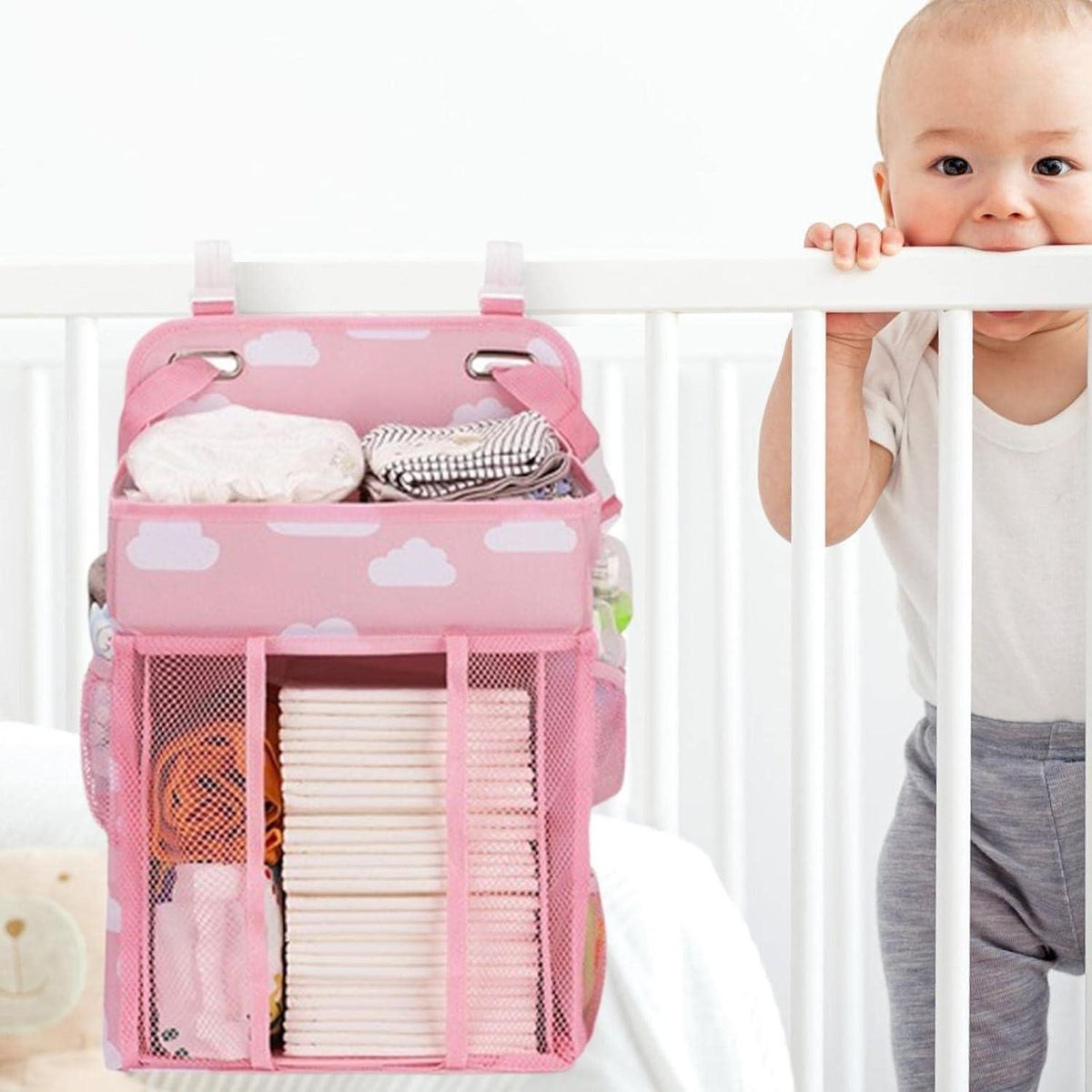 PARTYGLOBOS - Organizador Cambiador Pañales Para Cuna Carrito De Pañal - Rosa - 42