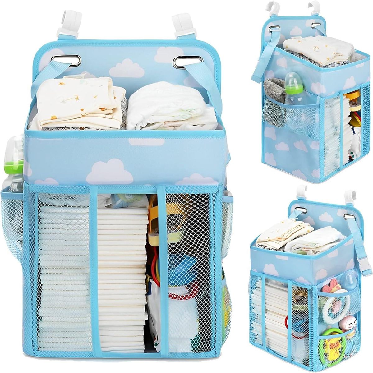 PARTYGLOBOS - Organizador Cambiador Pañales Para Cuna Carrito De Pañal - Celeste - 42