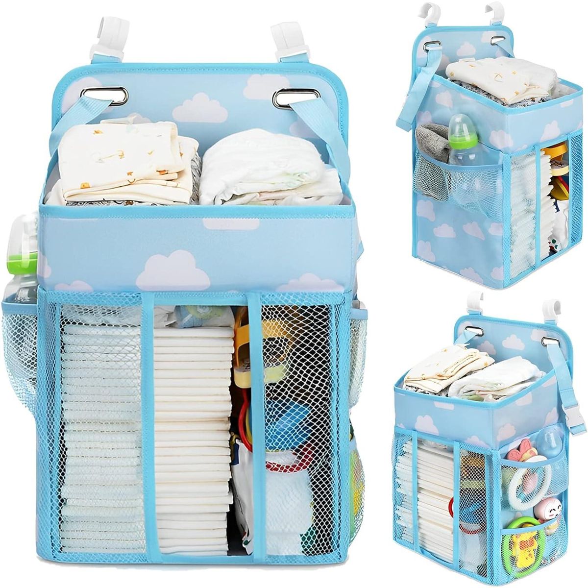 PARTYGLOBOS - Organizador Cambiador Pañales Para Cuna Carrito De Pañal - Celeste - 42