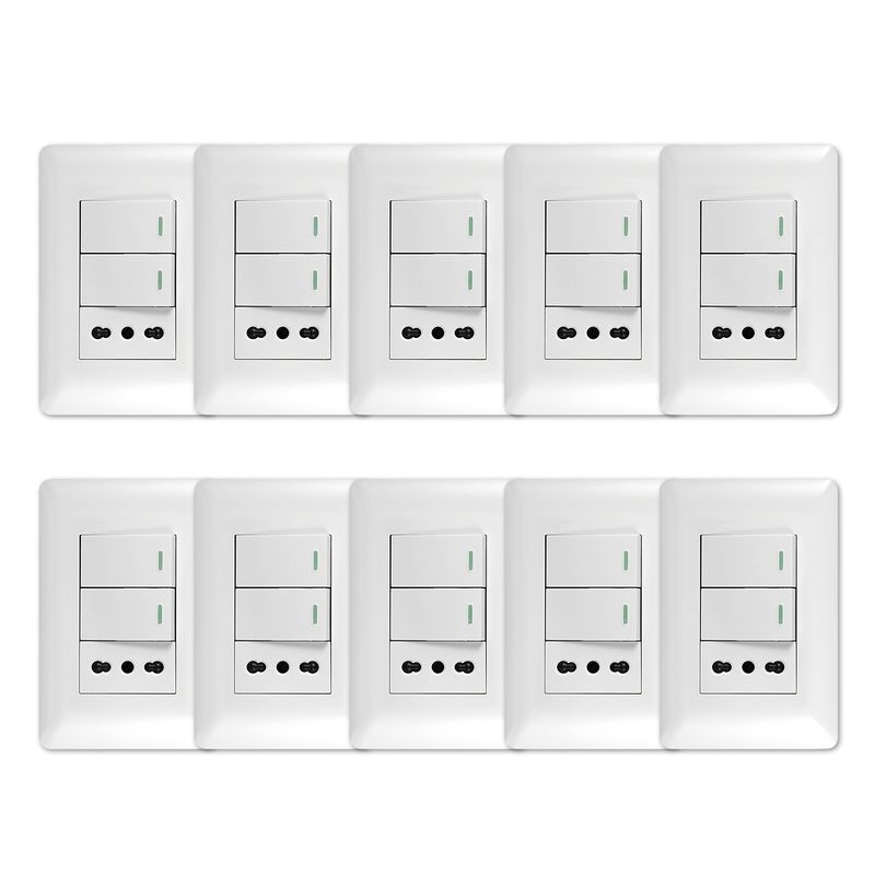 GENERICO - 10 Tomacorriente Simple 10/ 16A 250V + Interruptor Doble 9/ 12 10A