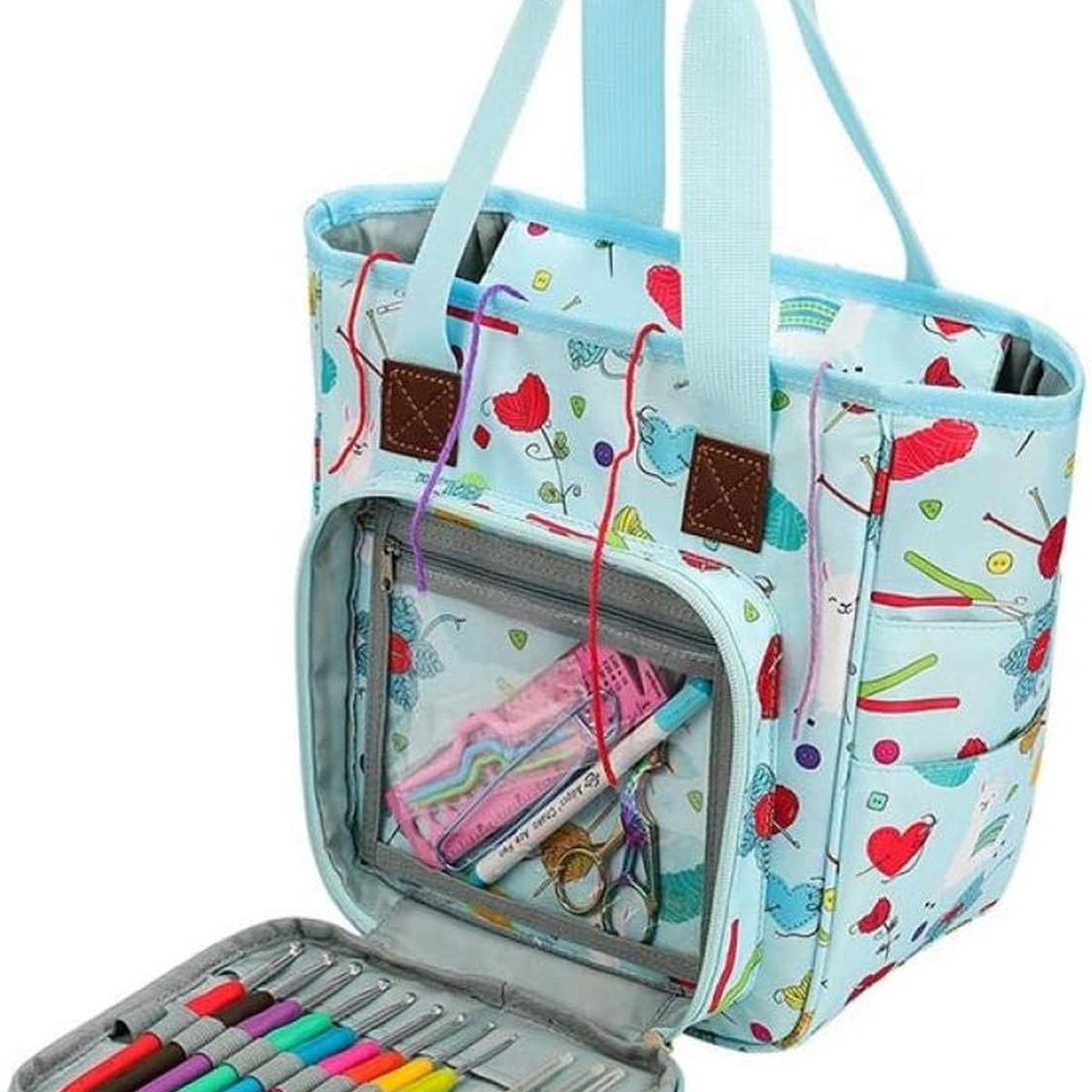 PARTYGLOBOS - Bolso Porta Tejido Lana Palillos Crochet Tipo Cartera Grande