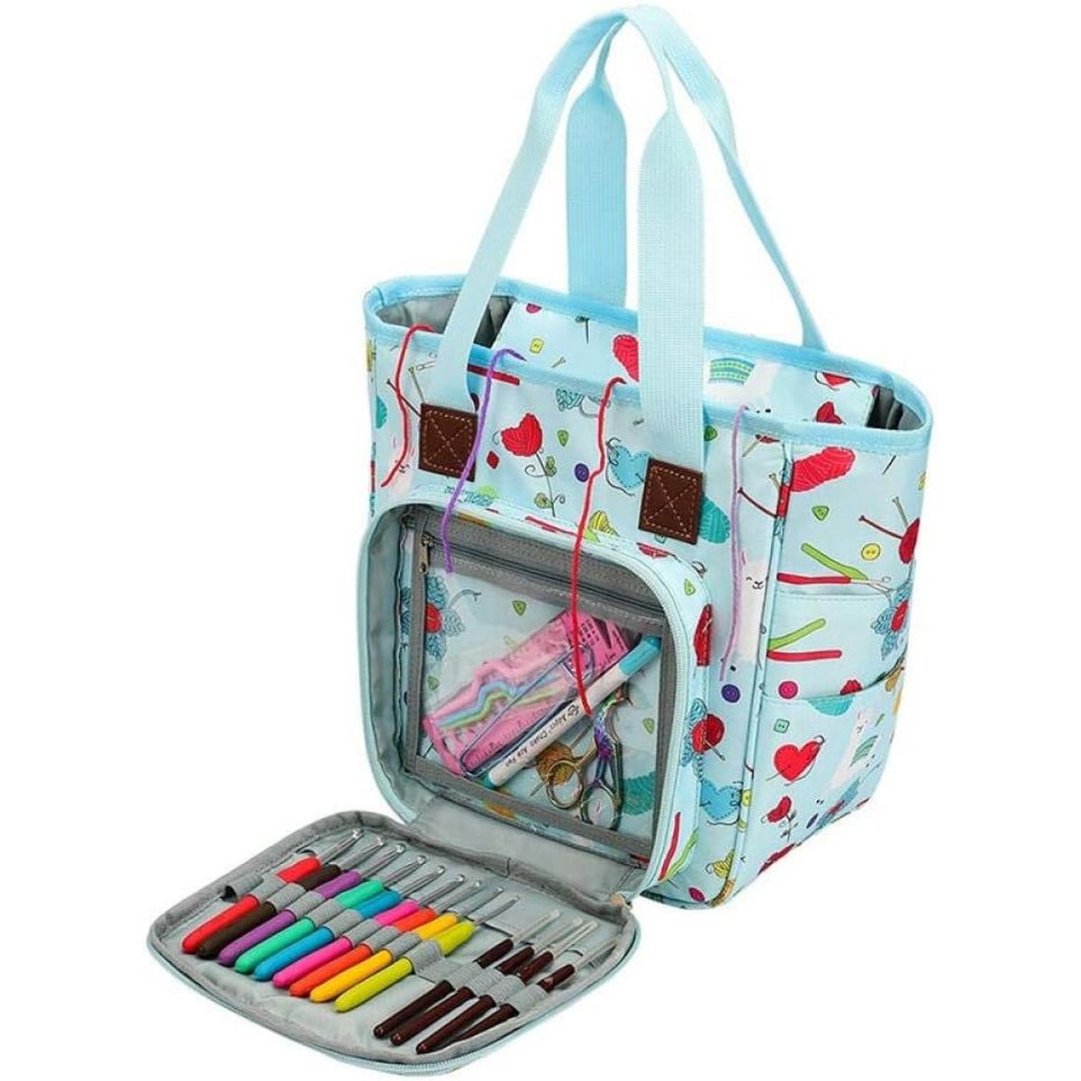 PARTYGLOBOS - Bolso Porta Tejido Lana Palillos Crochet Tipo Cartera Grande