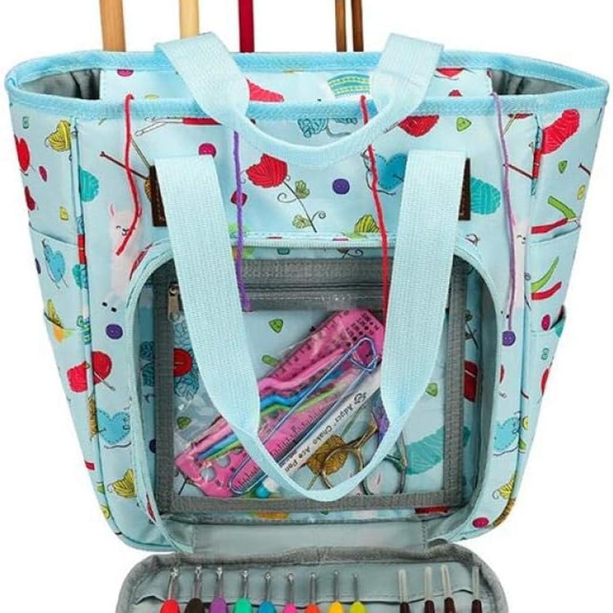 PARTYGLOBOS - Bolso Porta Tejido Lana Palillos Crochet Tipo Cartera Grande