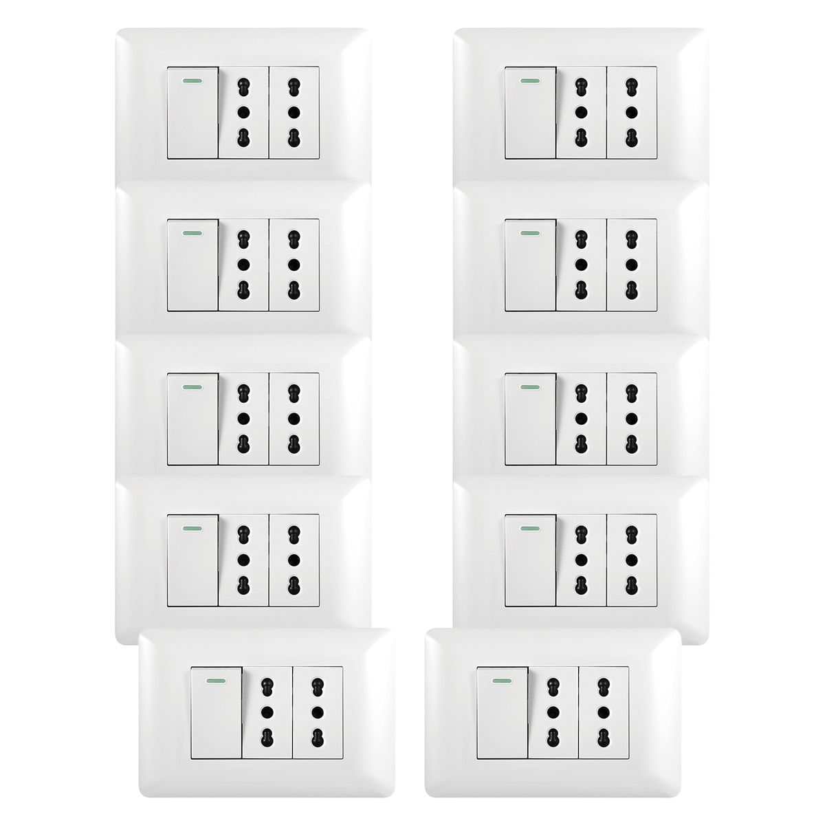 WANT - Pack 10 Tomacorriente Doble 10/ 16A 250V +Interruptor Simple 9/ 12 10A