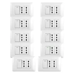 GENERICO - Pack 10 Tomacorriente Doble 10/ 16A 250V +Interruptor Simple 9/ 12 10A