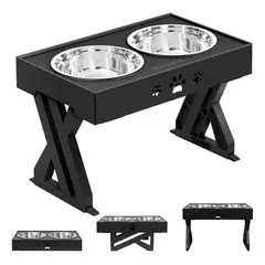 GENERICO - Comedero Bebedero Ajustable Para Mascotas NEGRO
