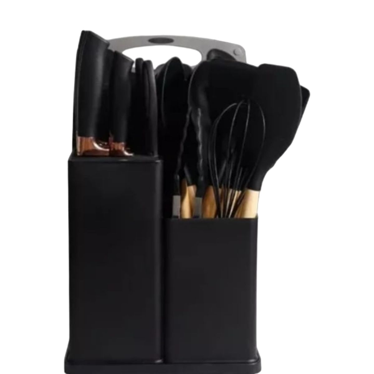 ANGELES DEL HOGAR - Juego Utensilios Silicona Con Soporte Madera 19 Piezas