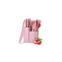 ANGELES DEL HOGAR - Juego Utensilios Silicona Con Soporte Madera 19 Piezas