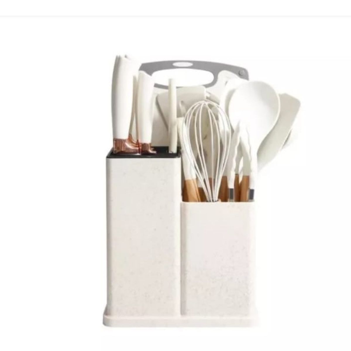 ANGELES DEL HOGAR - Juego Utensilios Silicona Con Soporte Madera 19 Piezas