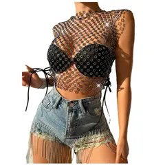GARSIL - Crop Top Tipo Malla Con Brillos Polera Para Mujer Ajustable