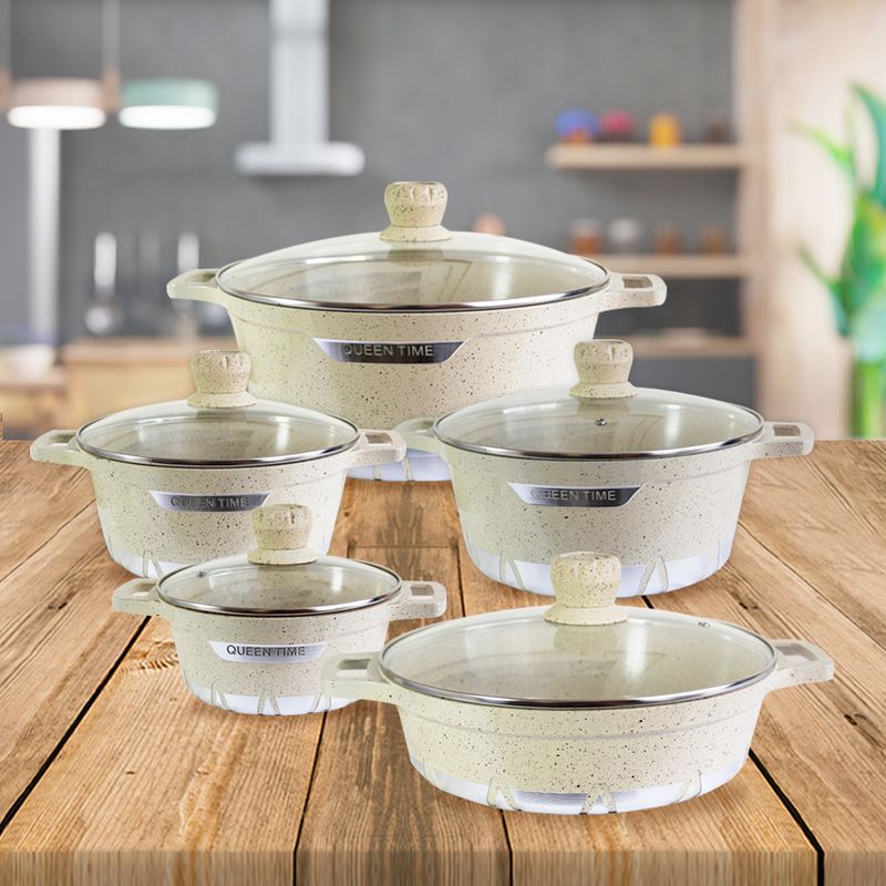 GENERICO - Batería de Cocina 10 Piezas Altas Granito Antiadherente BEIGE