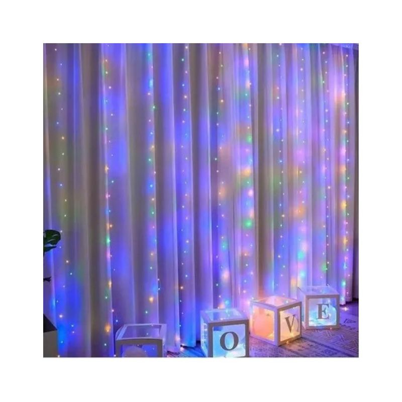 GENERICO - Cortina Navidad Fiesta Guirnalda Cascada 3x2 Multicolor Corriente