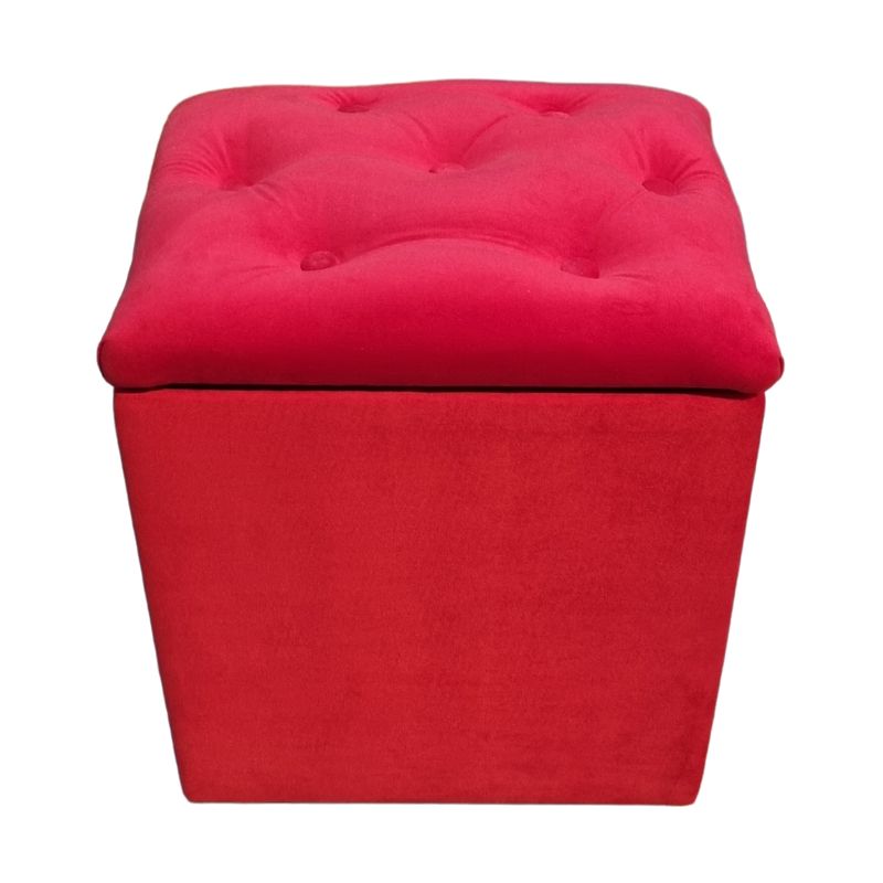 GENERICO - Pouf Baul Rojo Felpa Botone 40x33x50 Rimar