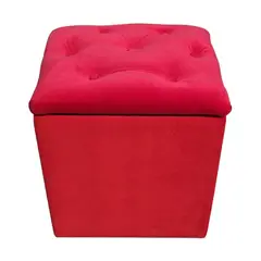 GENERICO - Pouf Baul Rojo Felpa Botone 40x33x45 Rimar