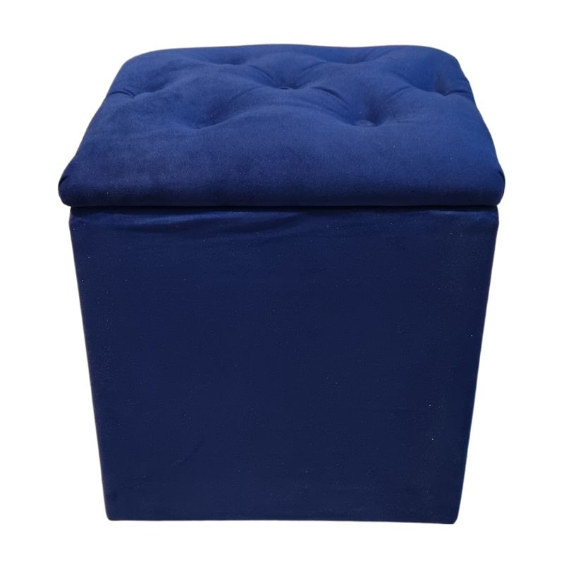 GENERICO - Pouf Baul Azul Marino Felpa Botone 40x33x45 Rimar