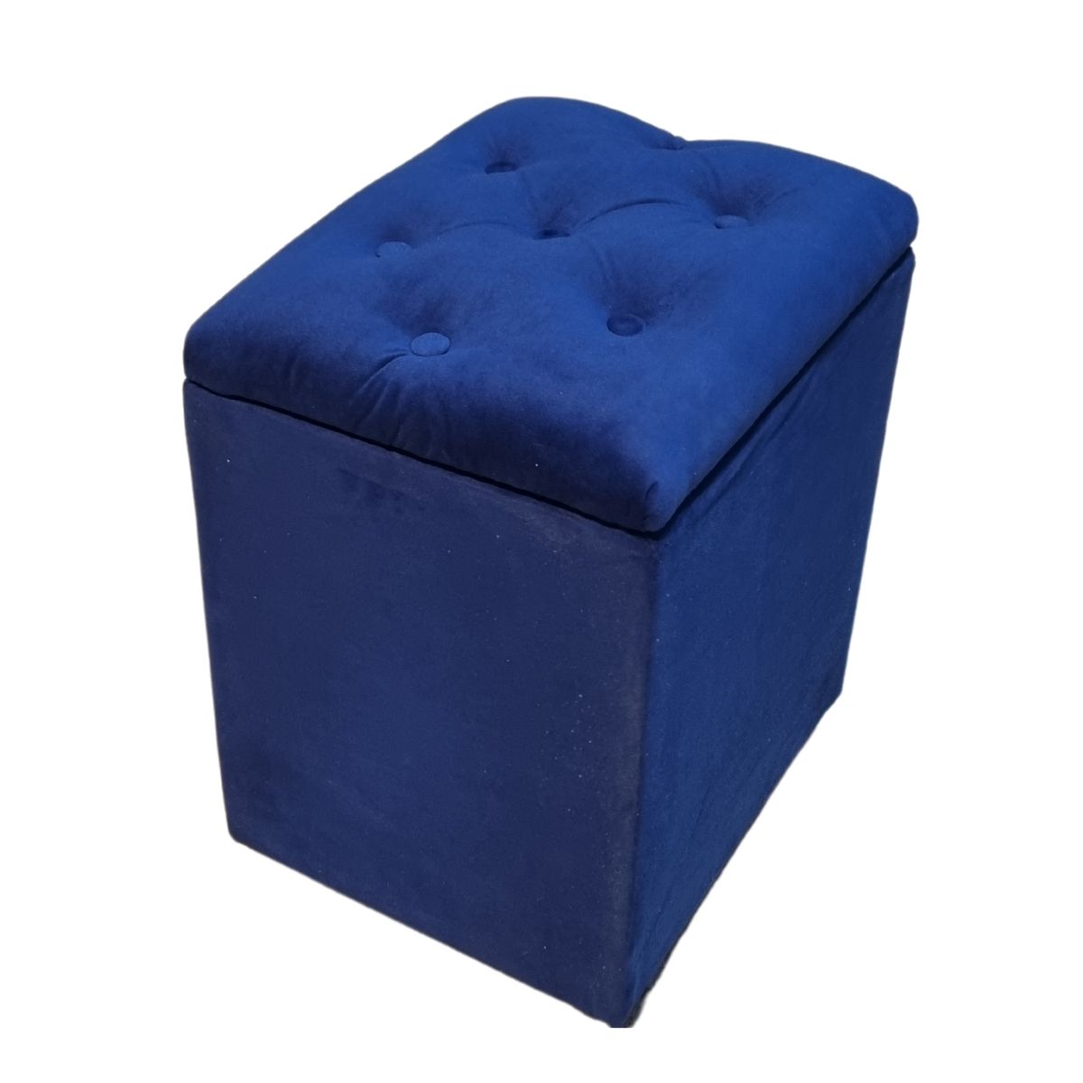 GENERICO - Pouf Baul Azul Marino Felpa Botone 40x33x45 Rimar