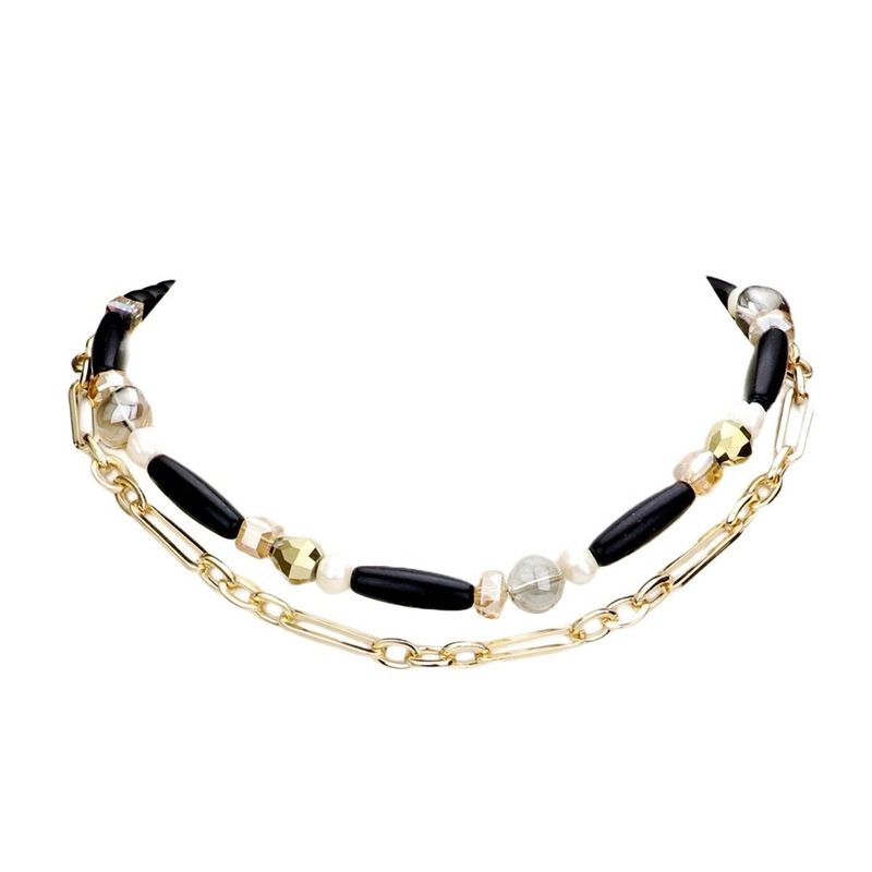 VANE COLLECTION - Collar mujer noir doble perla y negro