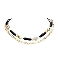 VANE COLLECTION - Collar mujer noir doble perla y negro