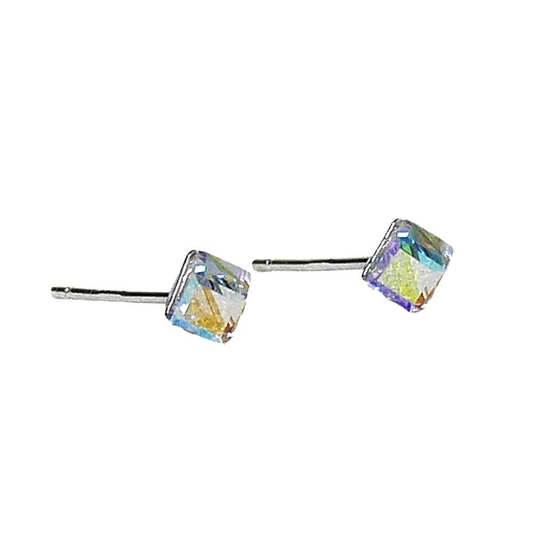 GENERICO - Aros Cubo Tornasol para mujer, plata 925 - Azul Zafira