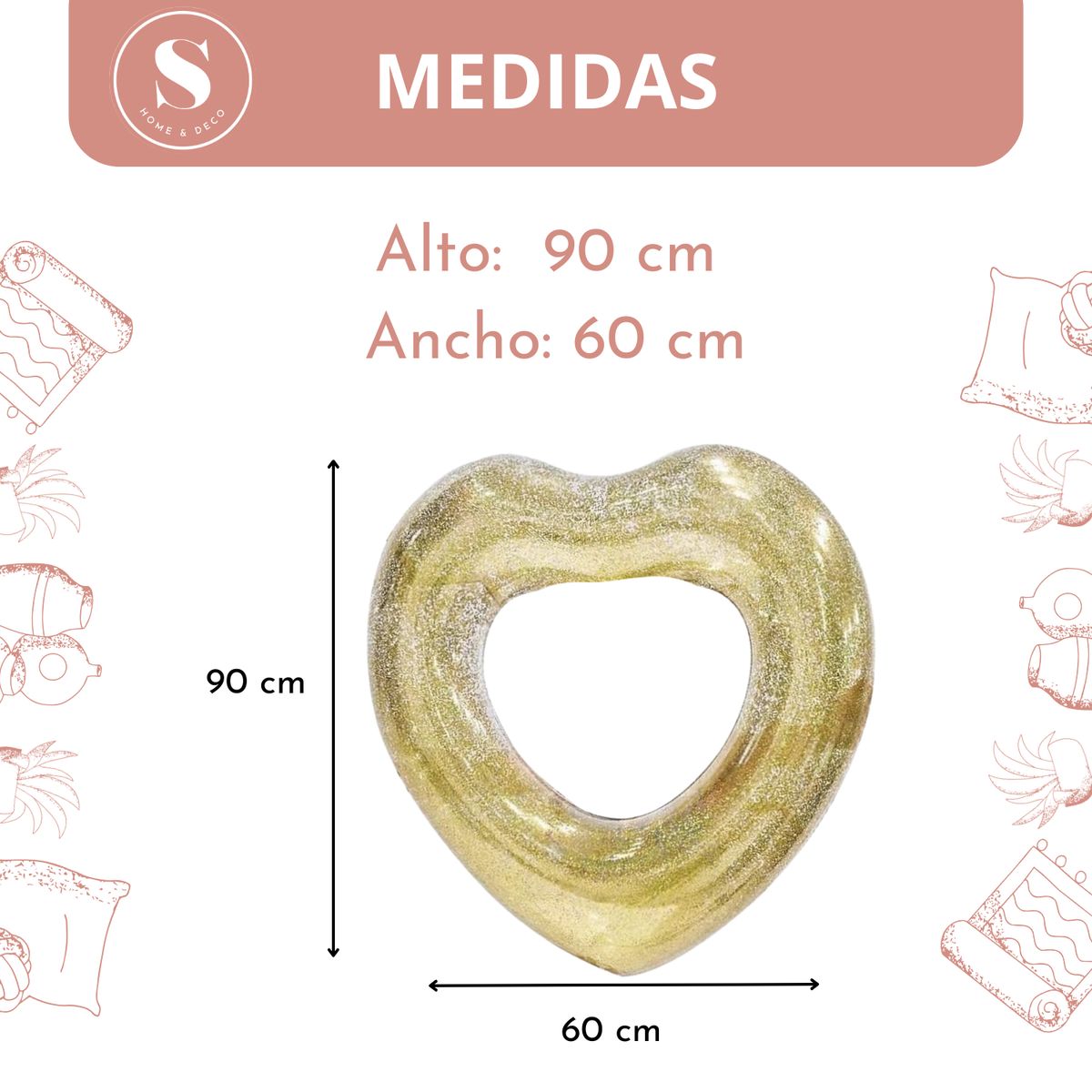 SANTU HOME & DECO - Flotador En Forma De Corazón Dorado