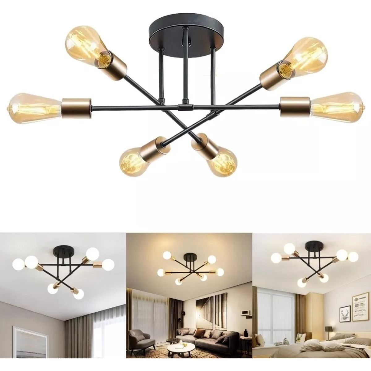 U BUY - Lámpara De Techo Moderna 6 Luz E27 Lampara Colgantes Con Diy