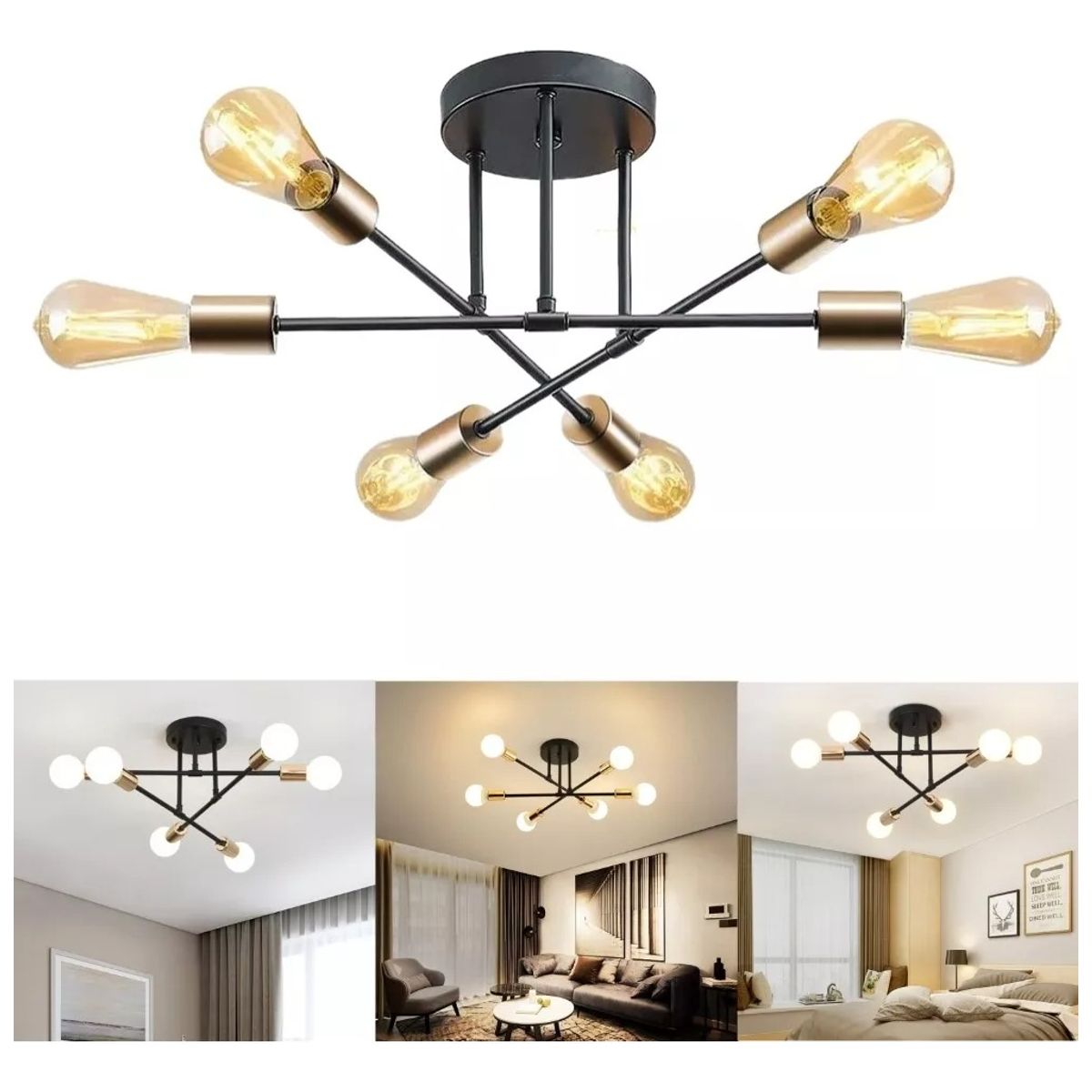 U BUY - Lámpara De Techo Moderna 6 Luz E27 Lampara Colgantes Con Diy