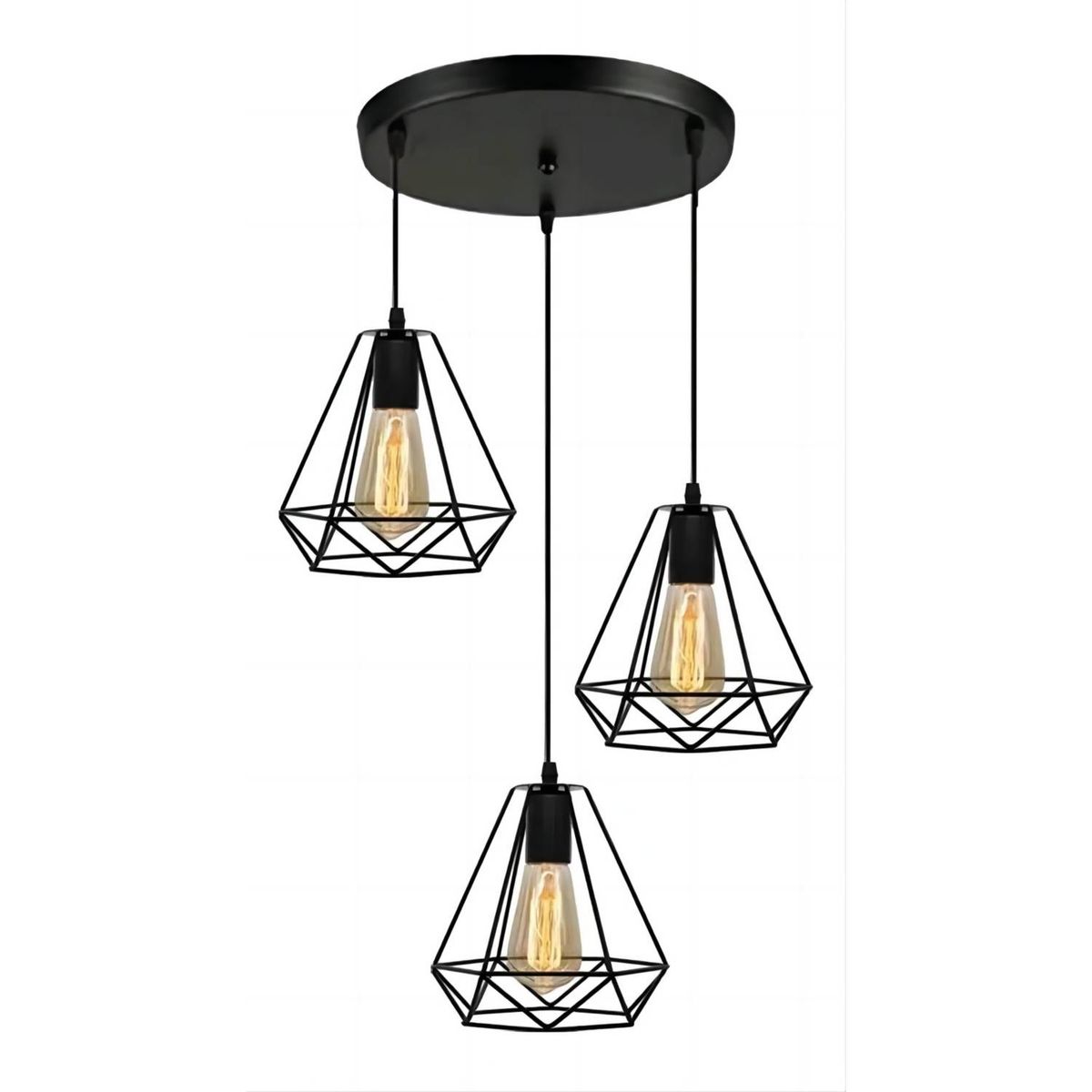 U BUY - Lampara De Hierro Triple Colgante Vintage Diamante