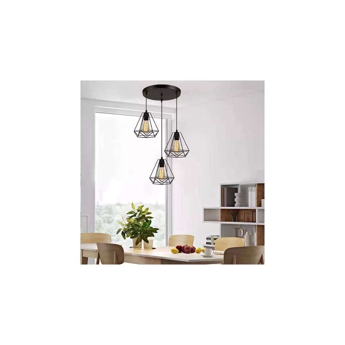 U BUY - Lampara De Hierro Triple Colgante Vintage Diamante