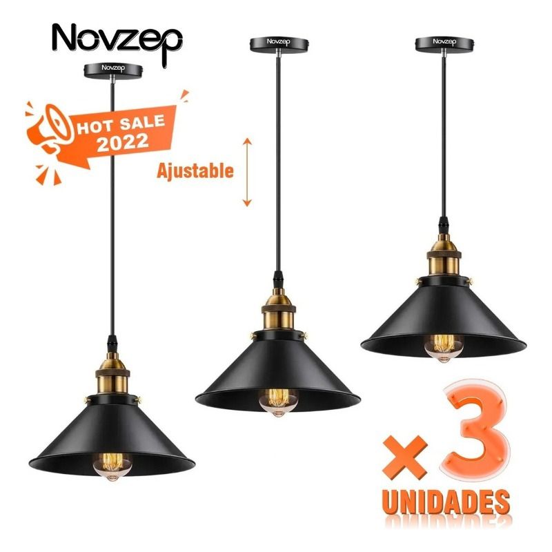 U BUY - Lámpara Colgante Novzep Industrial Vintage Techo Hogar 3pcs