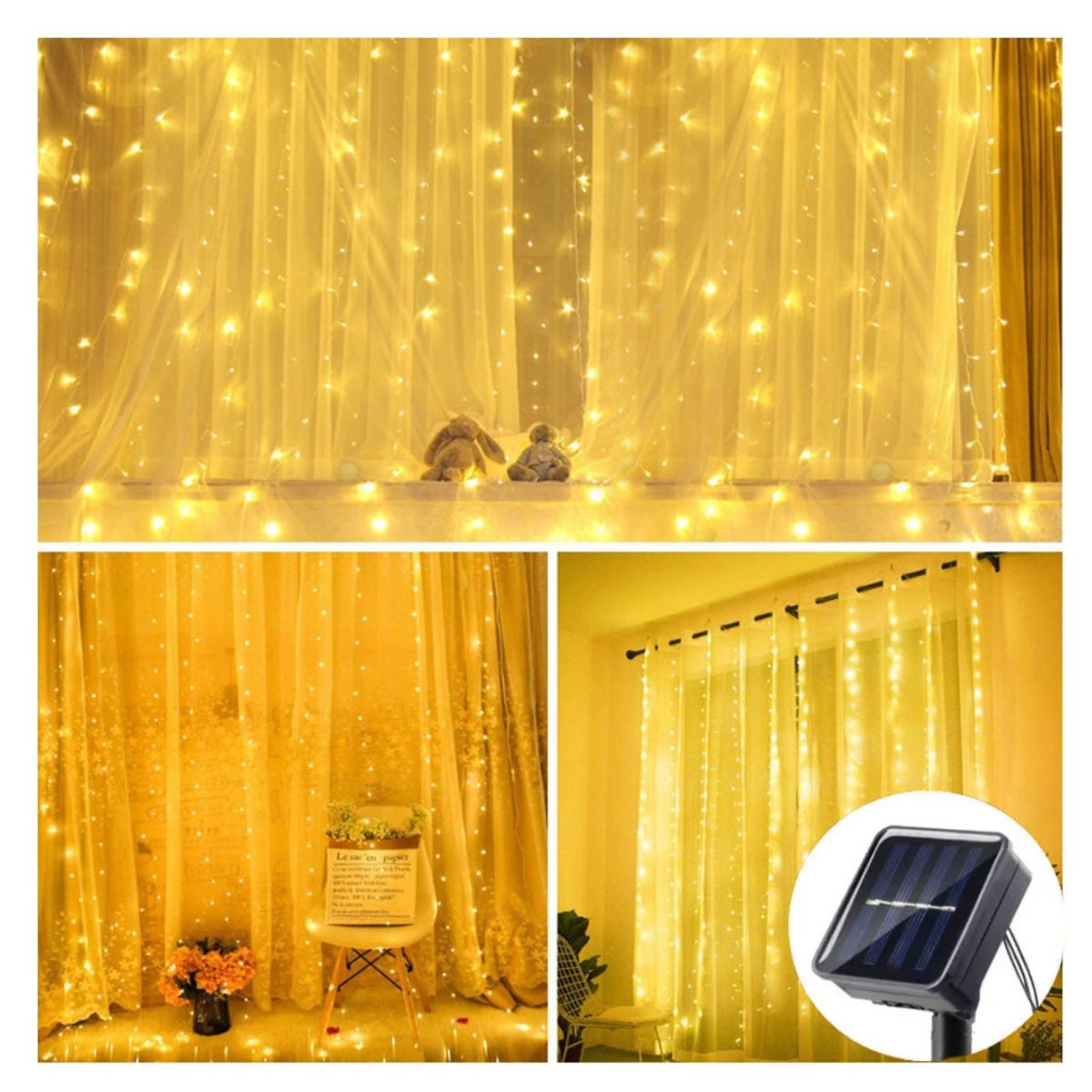 GENERICO - Cortina Solar Luces Hadas 3x2 Luz Cálida Exterior