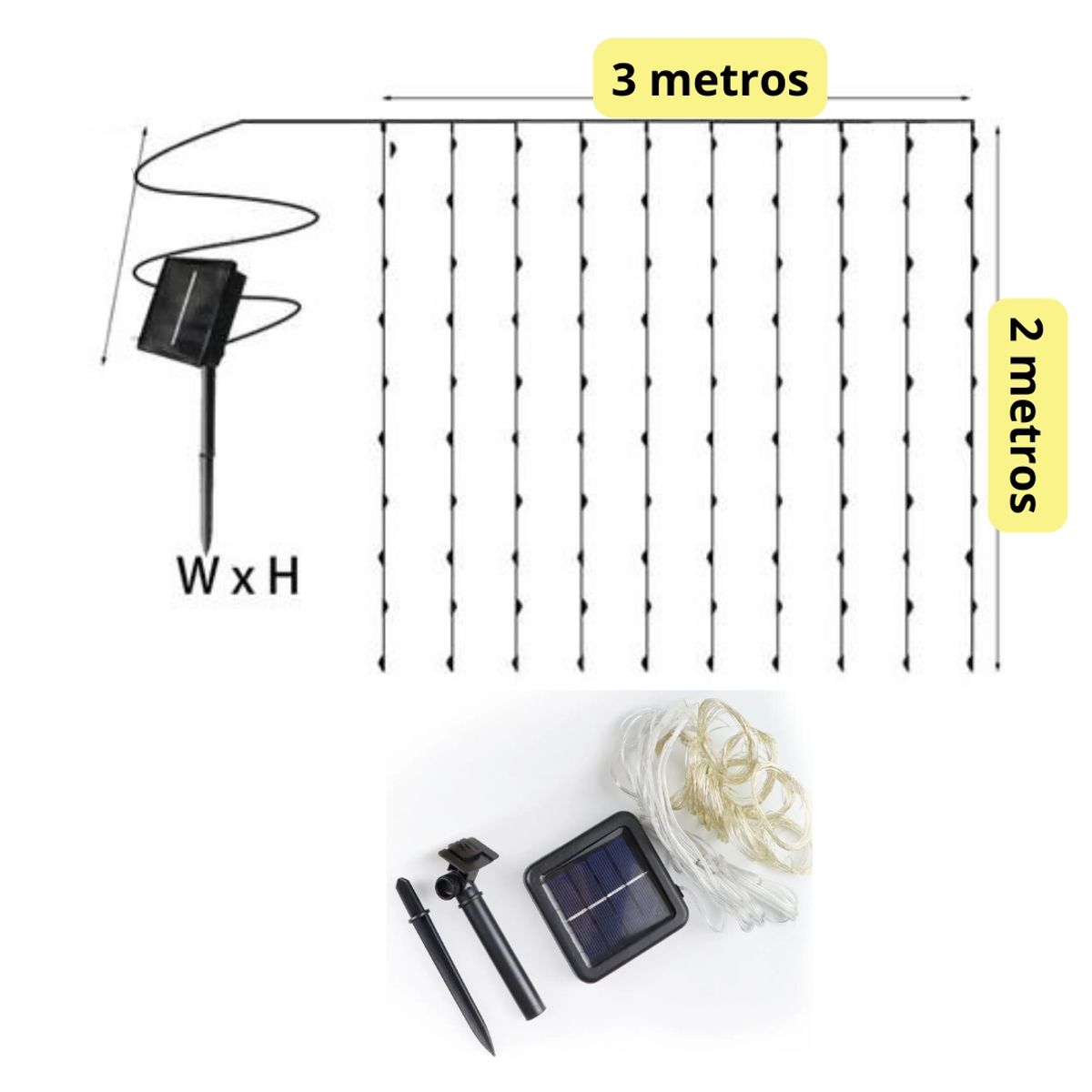 GENERICO - Cortina Solar Luces Hadas 3x2 Luz Cálida Exterior