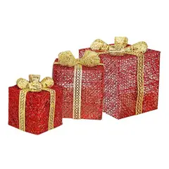 GENERICO - Adorno navideño Pack cajas de regalo con luz LED ROJO