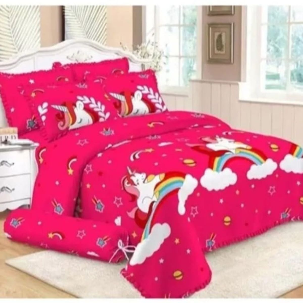 GENERICO - Cobertor de verano tipo Quilt con fundas - 1,5 plaza Unicornio