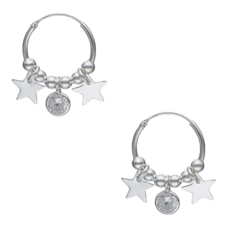GENERICO - Argollas esferas estrellas circón 15 mm de plata 925