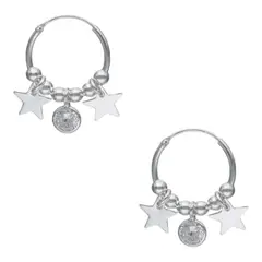 GENERICO - Argollas esferas estrellas circón 15 mm de plata 925