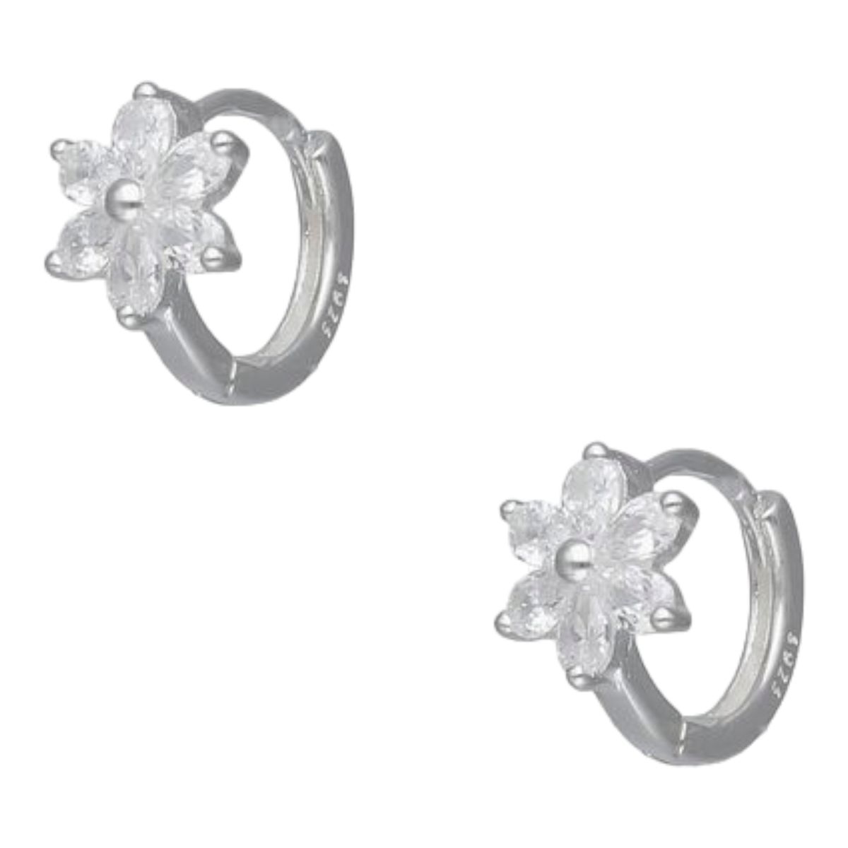 GENERICO - Argollas  huggie flor circones 10 mm de plata 925