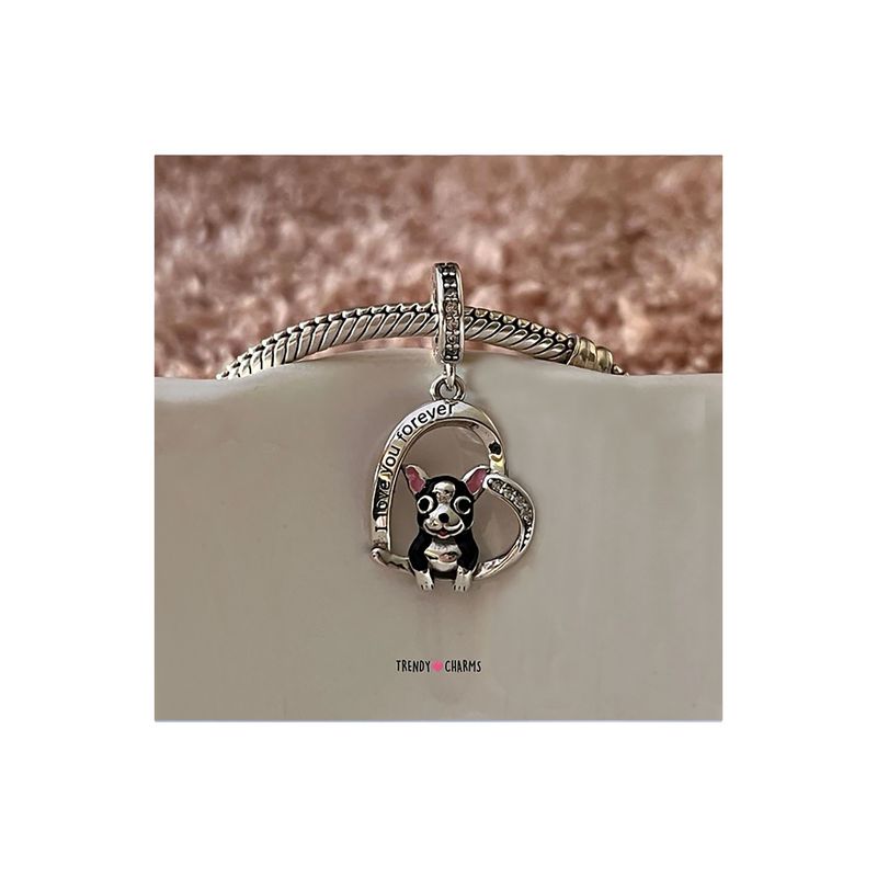 TRENDY CHARMS - Charm Perro Boston Terrier Te Amo, Plata 925