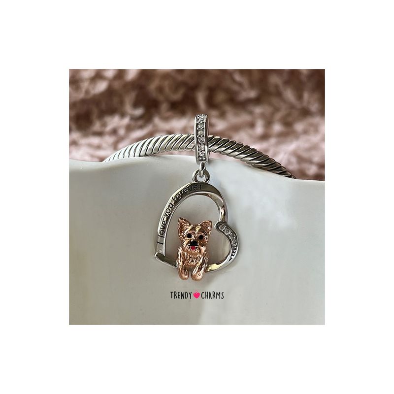 TRENDY CHARMS - Charm Perro Yorkshire Terrier Te amo Plata 925