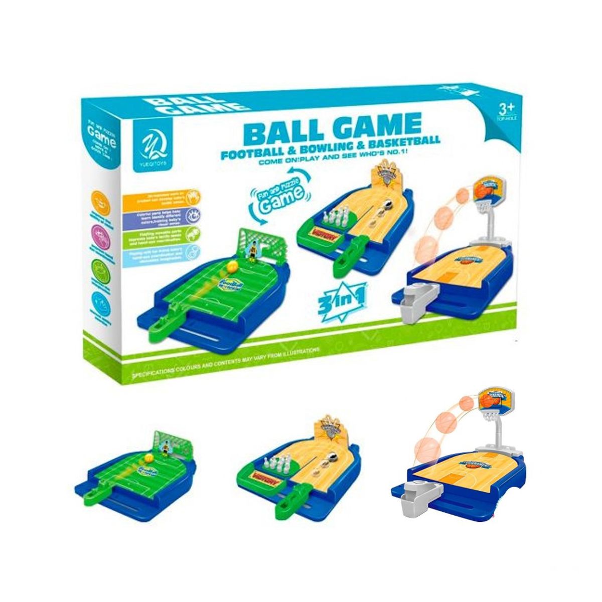 GENERICO - Juego De Mesa 3 en 1 Futbol Basquet Bowling Familiar