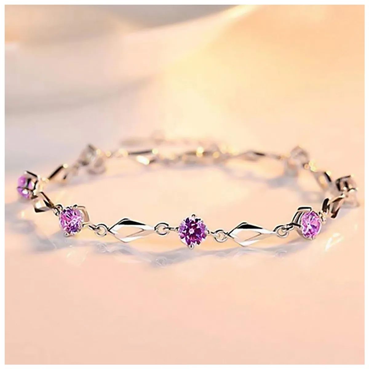 KUANGYE - Pulsera De Bañado en plata Amatista Lila Púrpura