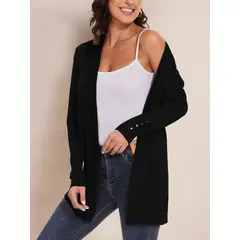 MOSS ROSE - Cárdigan de manga larga de punto metálico con botones para mujer