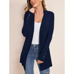 MOSS ROSE - Cárdigan de manga larga de punto metálico con botones para mujer