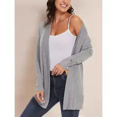 MOSS ROSE - Cárdigan de manga larga de punto metálico con botones para mujer