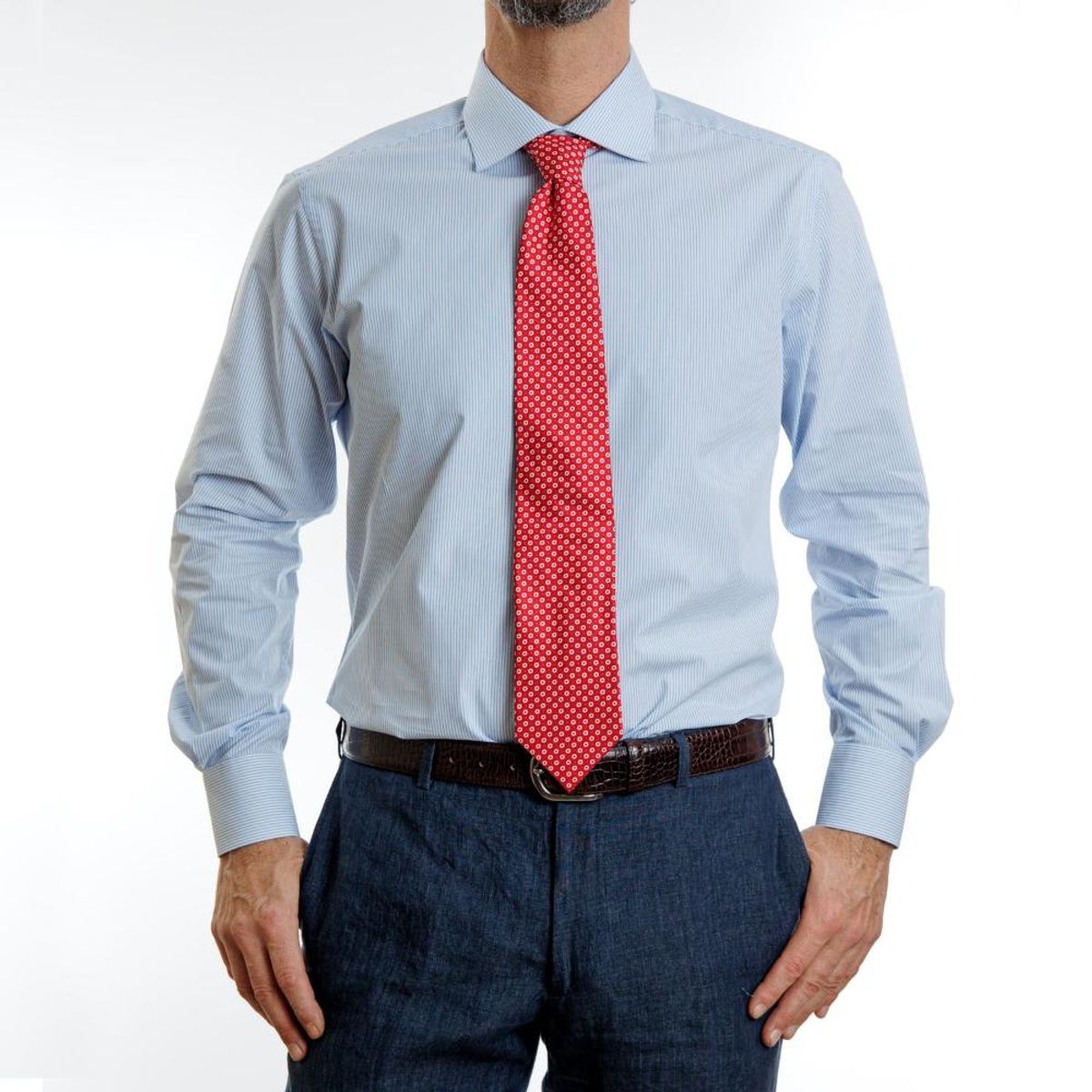 VANDINE - Camisa Etiqueta Negra Listada azul medio Slim V24-1 VANDINE