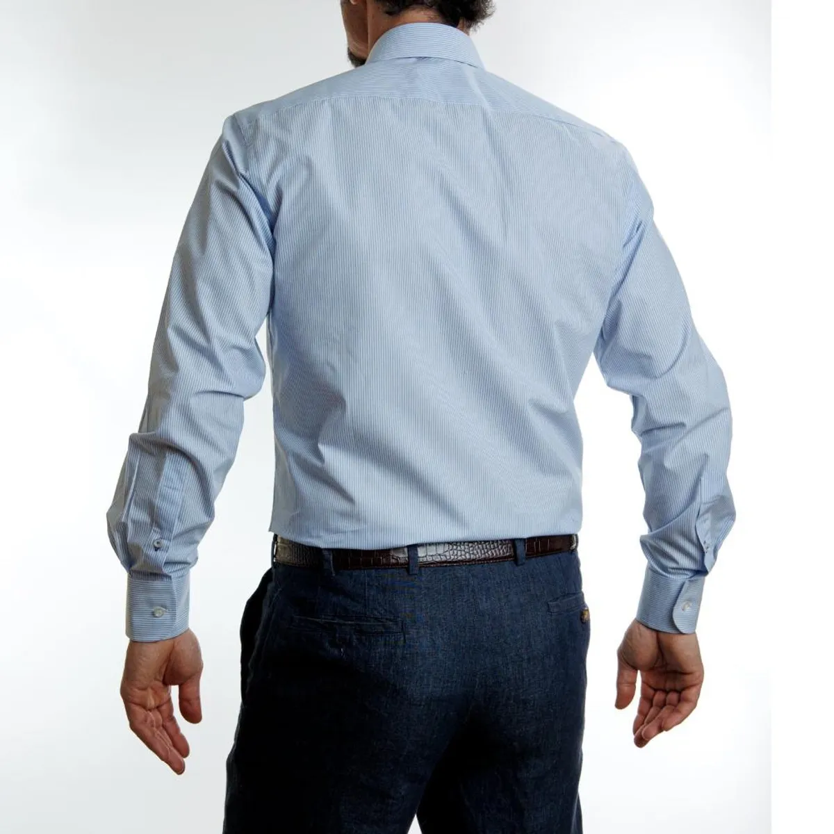 VANDINE - Camisa Etiqueta Negra Listada azul medio Slim V24-1 VANDINE